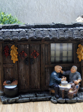 老人情侣创意摆件门牌摆设乡村装饰家居饰品树脂人物夫妻摆台客厅