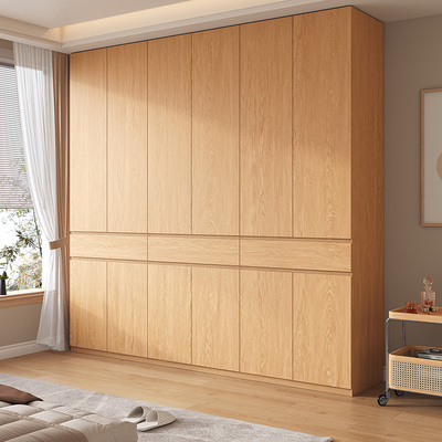 定制橡木分段式免m拉手衣柜全实木家用卧室平开门储物主卧大衣橱