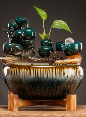 中式陶瓷鱼缸循环流水摆件配件喷泉过滤器水景造景家居装饰品招财