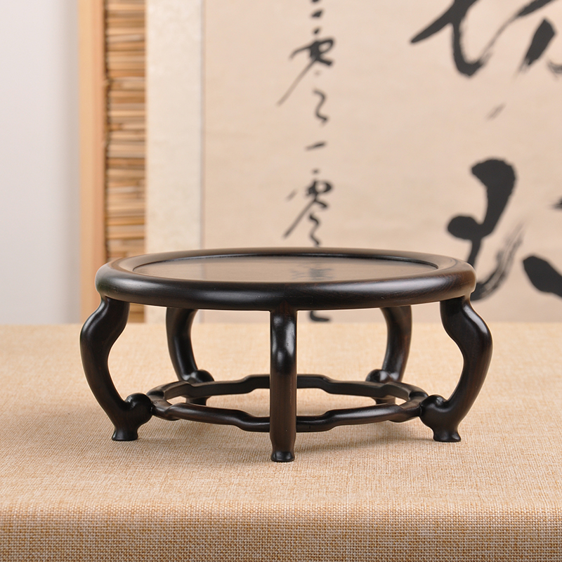 红木紫光黑檀明式圆m形盘几茶壶花瓶底座鱼缸花盆景木雕摆件底座