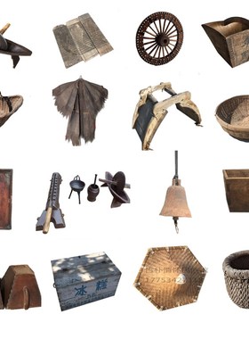 民俗怀旧老物件农村旧农具老木犁独轮车风车辘轳农耕文化装饰摆件