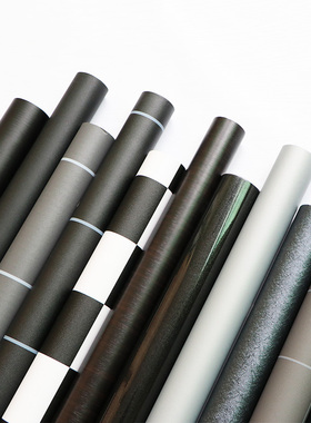 纯黑白色木纹格子加厚家具翻新自粘防水墙纸衣P柜柜子防水木门贴