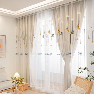 双层窗帘遮光2022新款成品卧室布纱一体纱帘飘窗落地窗儿童房客厅