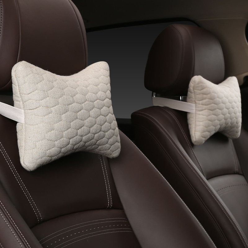 德润淇纯亚麻汽车头枕一对车内用品护颈透气舒适靠垫四季通用安全