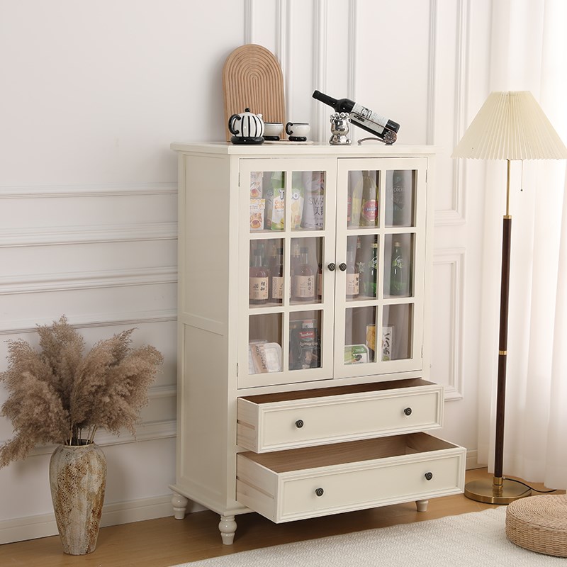 美式实木酒柜客厅靠墙储物柜电视边柜双门抽屉展示柜子欧式餐边柜