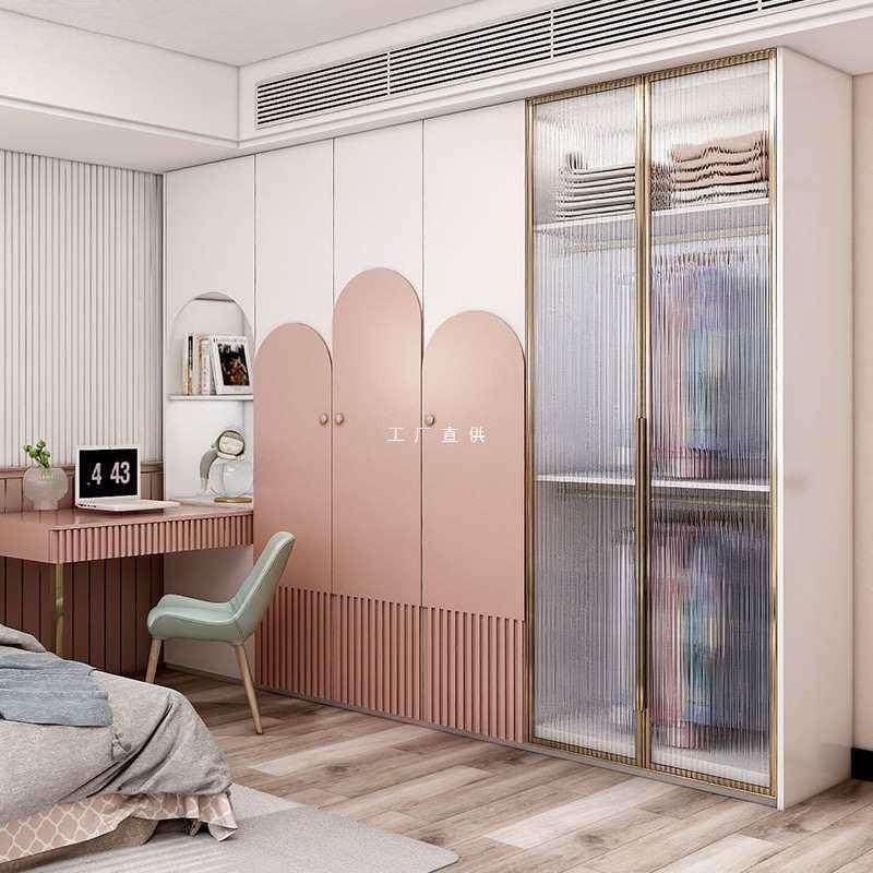 现代简约儿童衣柜家用卧室女孩公主粉色轻奢儿童房三四五门衣柜子