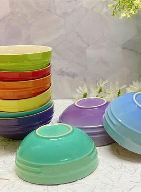 15CM小饭碗渐变色彩虹色餐具瓷饭碗汤碗纯色棕榈绿紫色陶瓷家用