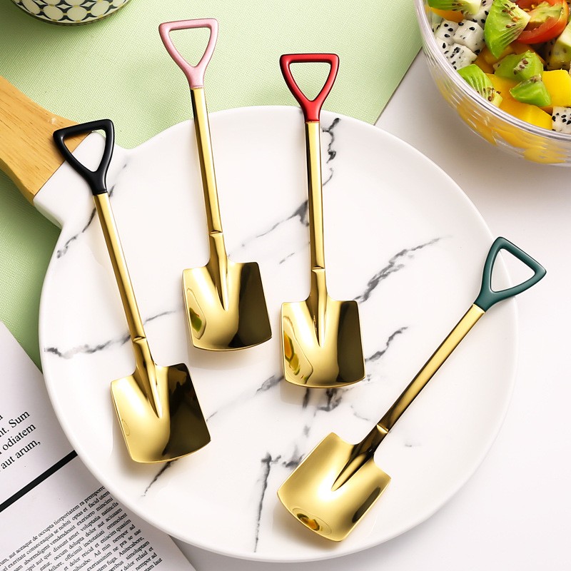 304不a锈钢勺子家用饭勺网红勺铁锹勺子吃西瓜勺长柄韩式甜品勺