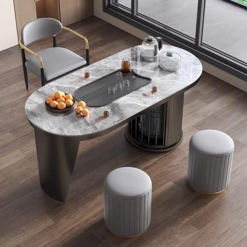 阳台轻奢岩板茶桌椅组合家用小茶台现代简约大气烧水壶一体小户型