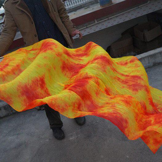 支持定做真丝扇子肚皮舞双扇加长舞蹈扇子彩色长绸扇子真丝长扇