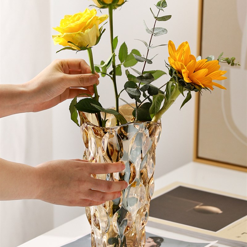 北欧轻奢水晶玻璃花瓶透明客厅酒店插花玫瑰百合鲜花装.饰花器摆