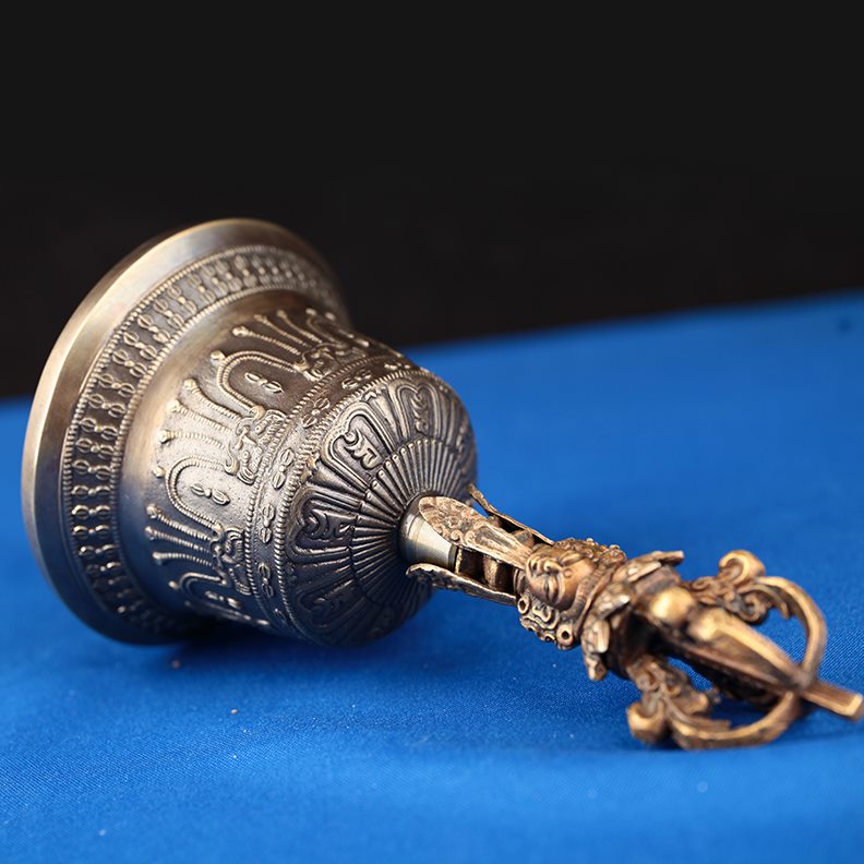 西藏密宗用品尼泊尔手工纯铜五股金刚铃杵音质清脆铃铛 高21cm