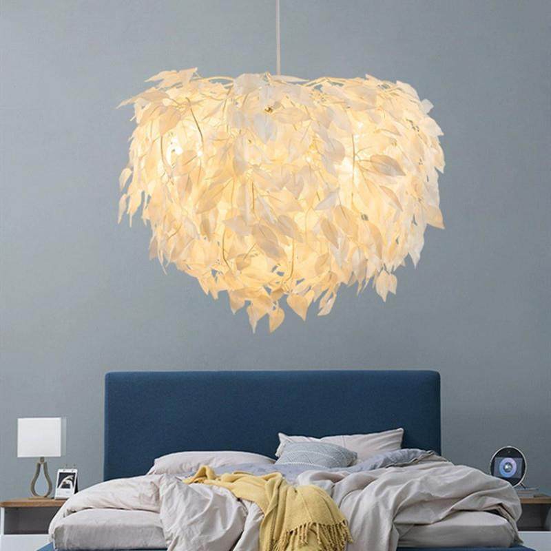 中式布艺卧室吊灯现代简约客厅浪漫温馨儿童房灯个性创意树叶灯具