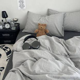 柔顺床上四件套水洗全棉100简约条纹床品学生宿舍床单被套三件套4