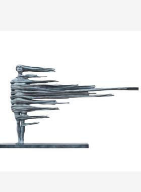 现代简约创意铜绿色抽象人物摆件样板房售楼处桌面软装饰品工艺品