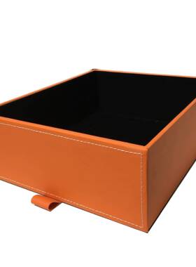 抽屉式皮革收纳盒衣柜衣帽间橙色整理箱储物全皮质收纳箱尺寸
