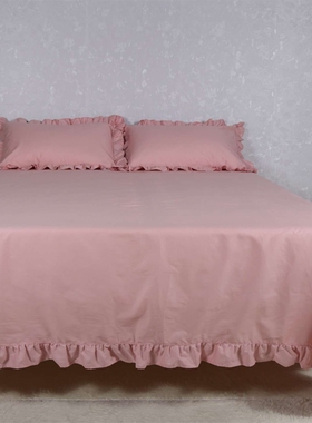 71TX紫色大床单单件纯棉纯色超大100全棉带花边荷叶边2米床被单枕