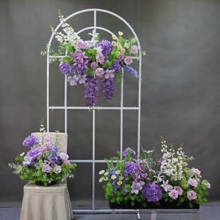 莫奈花艺仿真花绢花森系婚礼婚礼装 饰台插花园路引t蓝紫色排布置