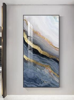 蓝色鎏金玄关装饰画抽象大气走廊过道楼梯挂画北欧轻奢竖版客厅画