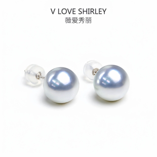 薇爱秀丽日本海水akoya真多麻耳钉天然无调色正圆强光18k金耳饰