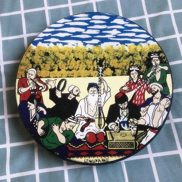 新疆风情十二木卡姆牛皮彩绘手鼓民族乐器舞台道具餐厅装饰摆设品