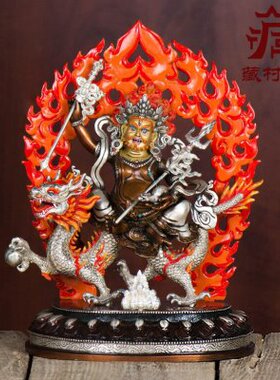 白财神铜像客厅居家桌面五路财神紫铜镀银7寸现代铜像摆件