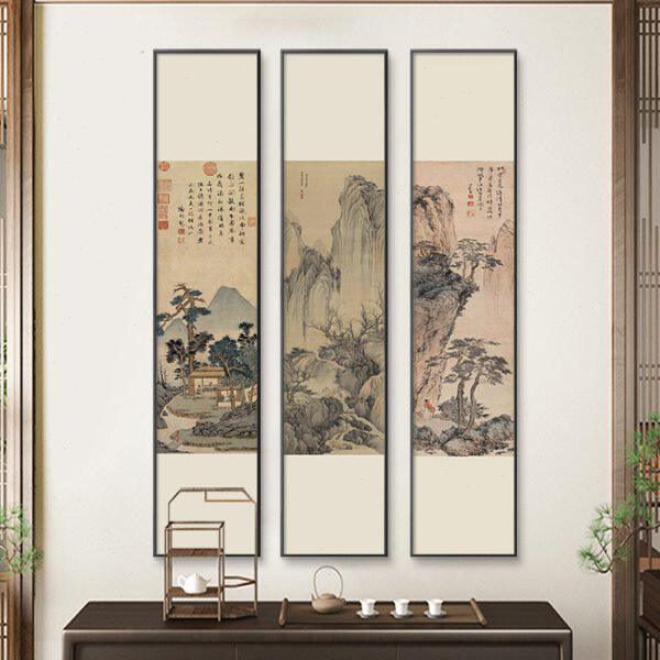 竖版名家山水玄关画听琴图新中式客厅装饰壁画办公室茶室书房挂画