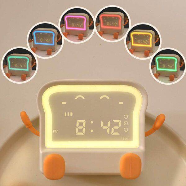 新款吐司闹钟大容量电池一键自定颜色0分贝静音走时三组独立闹钟