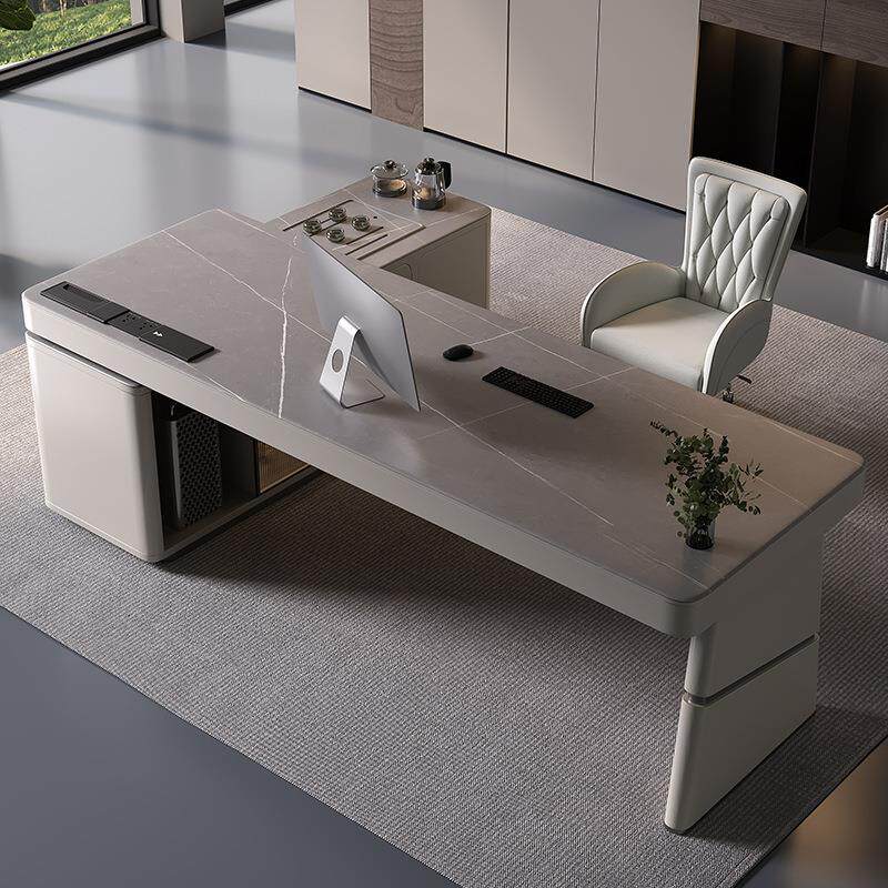 岩板办公桌茶桌一体两用电脑桌书房高端老板现代简约轻奢转角书桌