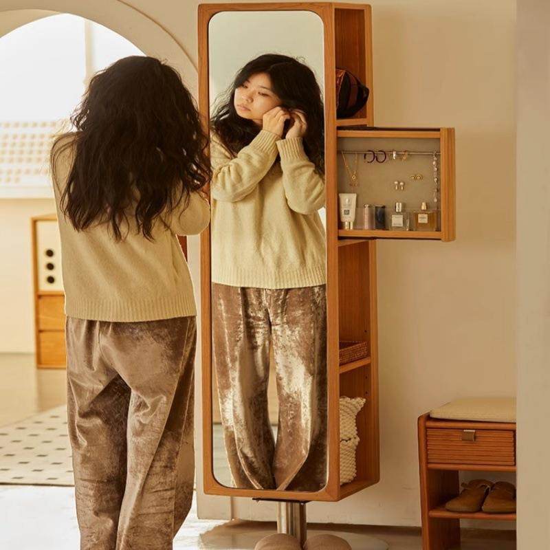 旋转穿衣镜柜日式樱桃木全身镜落地杂志镜子书架转角柜,家庭/个人清洁工具,落地镜,淘宝优惠券,粉丝福利购,淘宝优惠卷