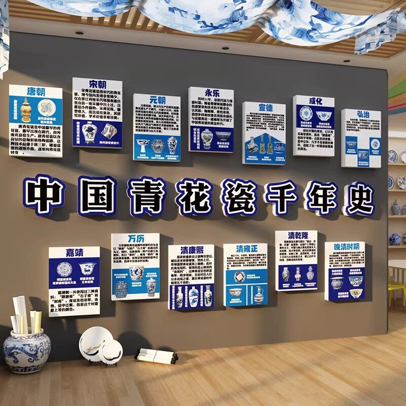 幼儿园青花瓷非遗场景布置文化墙面装饰画教室环创主题半成品材料