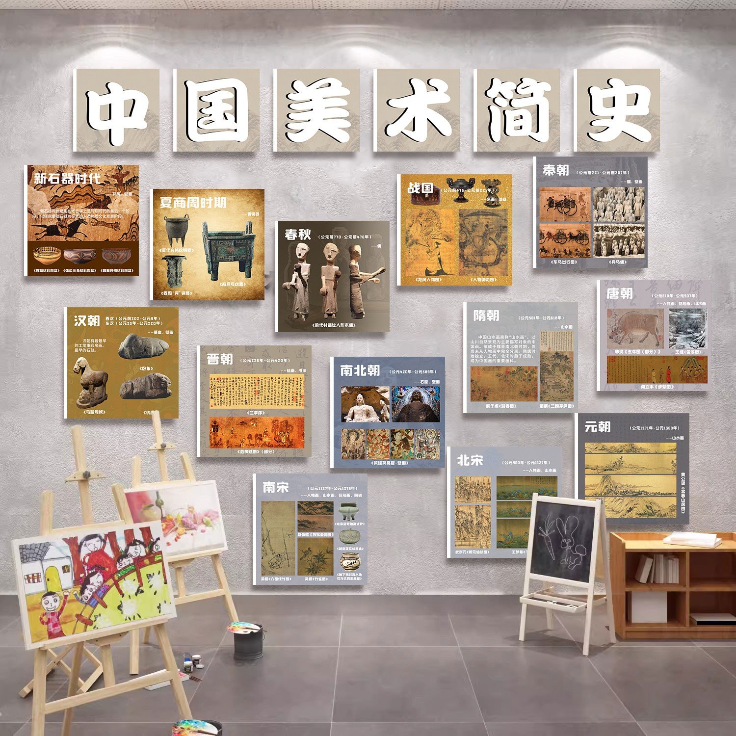 中国美术简史画室装饰艺术培训机构布置挂画教室文化墙面环创贴纸