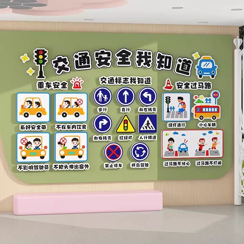 幼儿园交通消防食品安全教育标志文化墙面装饰环创材料主题墙成品