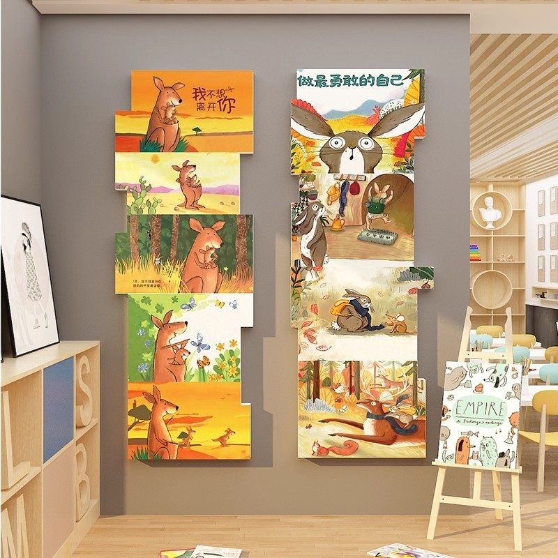 幼儿园墙面装饰贴环创材料绘本馆阅读区图书角布置文化月日节场景