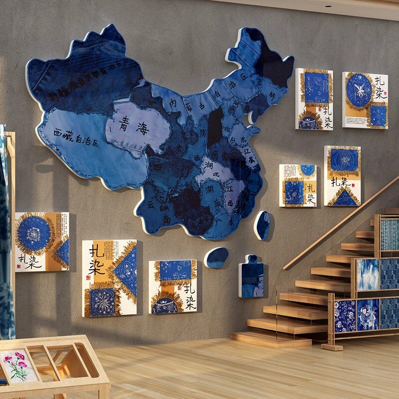 幼儿园扎染环创作成品非遗文化主题墙面装吊饰画材料场景教室布置