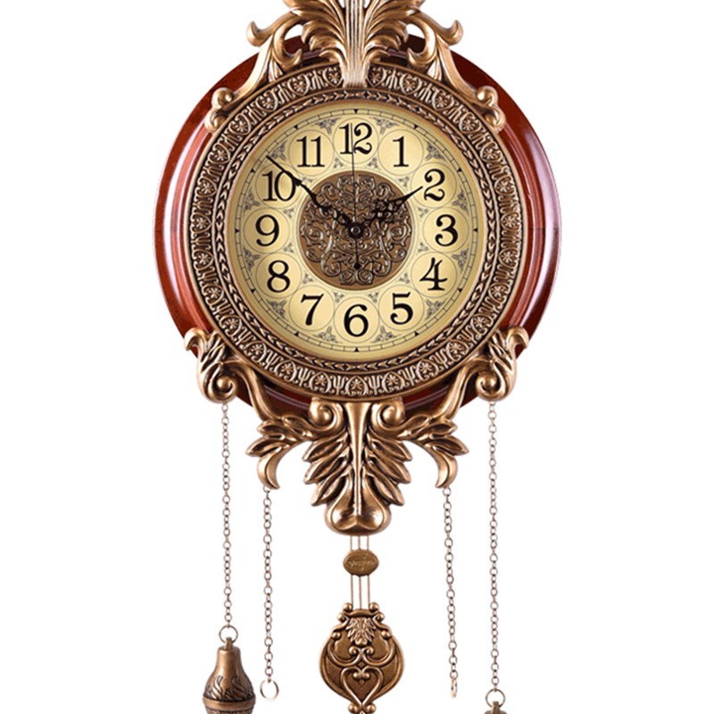 创意实木静音挂钟 欧美式大号个性石英钟 时尚简约客厅钟表