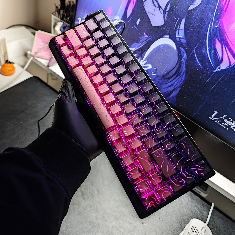 等高线4.0透明侧刻键盘键帽黑莓粉透光原厂PBT爱心X87磁轴ACE68