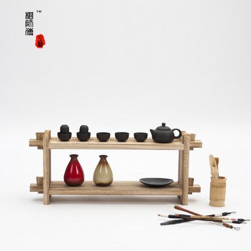 实木茶壶架 茶杯架 紫砂壶架子 茶具架小博古架 古玩摆件多宝阁