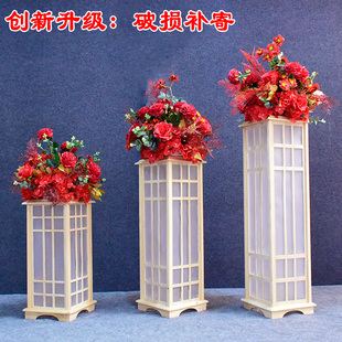 新中式 饰摆件 宫灯原木灯光路引方柱婚庆道具婚礼t台舞台布置装