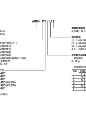 二三档选择按钮开关AH165-P2  AH164-P2 P3 P1 P0 B11 B22