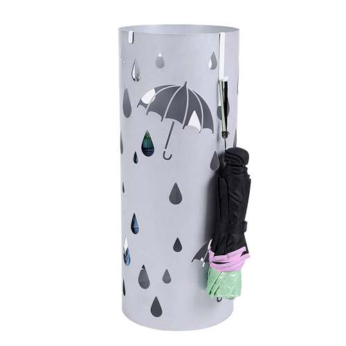 欧式铁艺雨伞桶/金属伞架银灰色伞架家庭办公室装饰与滴盘和挂钩
