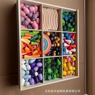 木制儿童开放性创意四季主题小可爱建构彩虹积木拼搭玩具饰品