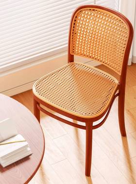 塑料藤编餐椅家用加厚可叠放中古仿实木藤椅餐厅商用吃饭椅子靠背