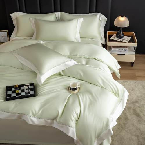 意式极简轻奢镂空花边裸睡级床品天丝棉丝滑四件套高端寝具用品