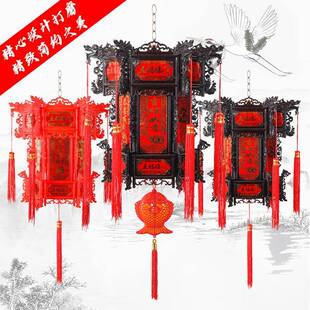 灯笼挂饰阳台发光吊灯中式仿古旋转户外春节六角宫灯笼中国风