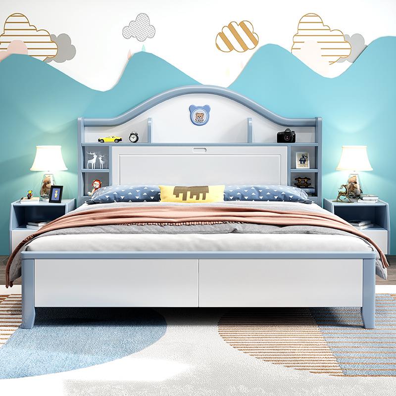 青少年1.8m卧室家用美式儿童床男孩女孩全实木床1.5米小户型1.2米