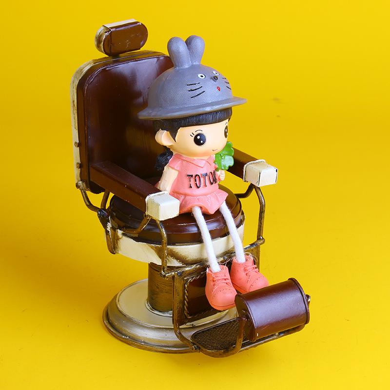 复古工艺品摆件手工创意收银台铁皮美式理发店椅子模型家居