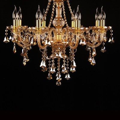 奥灯欧式蜡烛水晶吊灯别墅客厅餐厅书房琥珀色圣诞树水晶灯9847