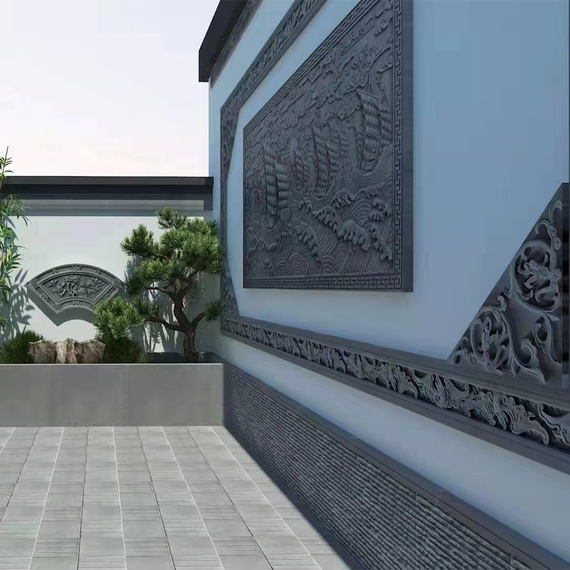 仿古砖雕围墙镂空圆形花窗砖雕中式建材影壁O瓦片水泥墙面装饰浮