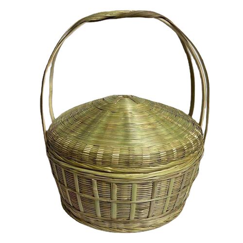 竹编大号有盖家用手提竹篮喜庆提篮拜神篮野餐送餐U竹篮竹制品带